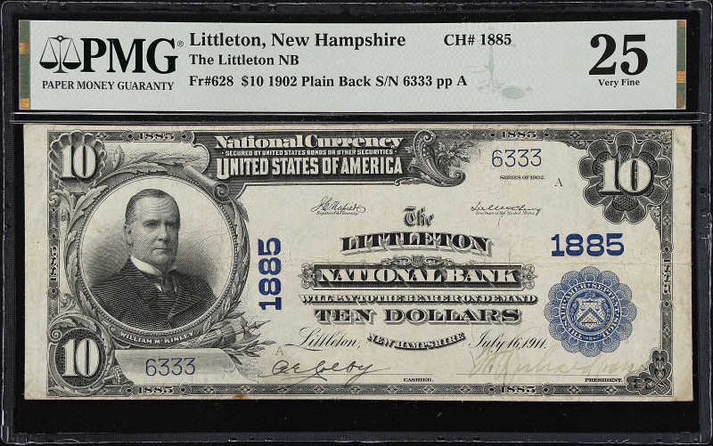 Littleton, New Hampshire. $10 1902 Plain Back. Fr. 628. The Littleton NB. Charte...