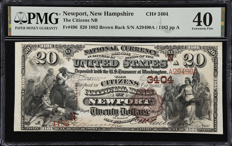 Newport, New Hampshire. $20 1882 Brown Back. Fr. 496. The Citizens NB. Charter #...