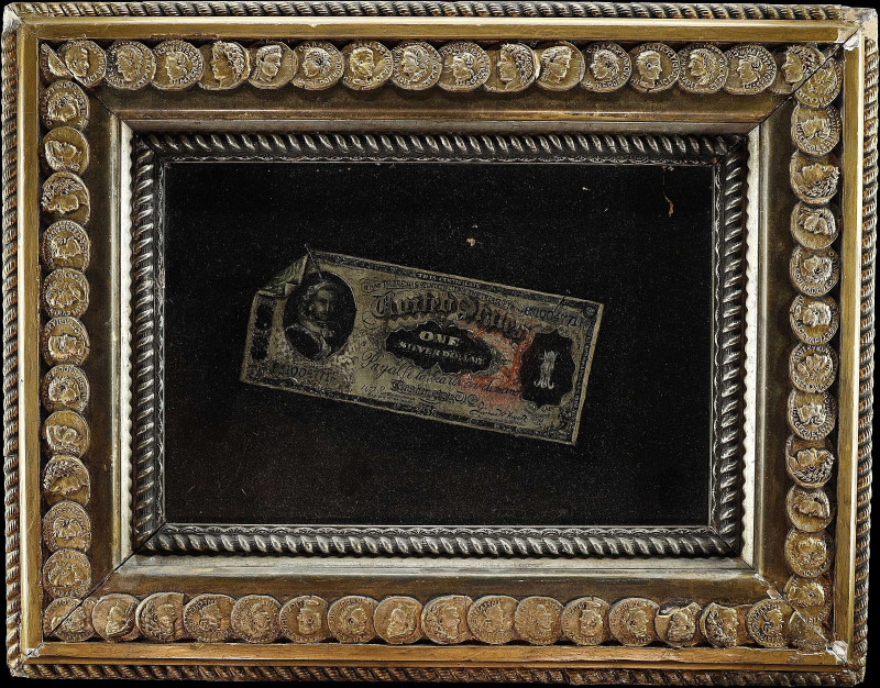 American Trompe l'Oeil painting of 1886 Silver Certificate with Martha Washingto...