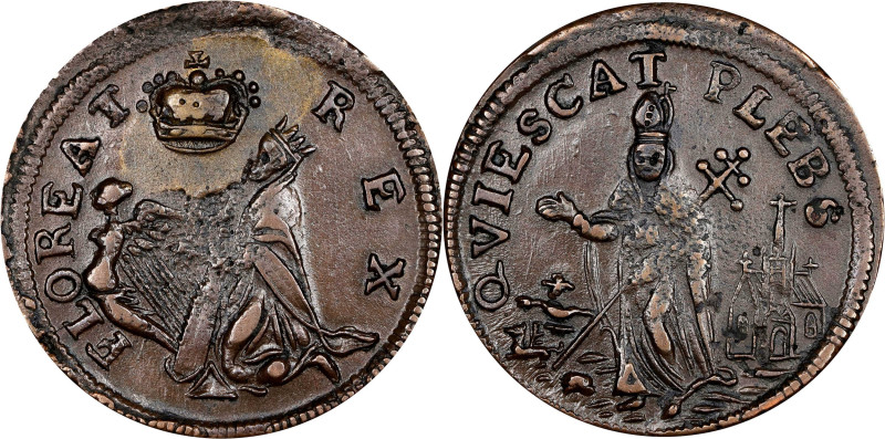 Undated (ca. 1652-1674) St. Patrick Farthing. Martin 1a.2-Ba.14, W-11500. Rarity...