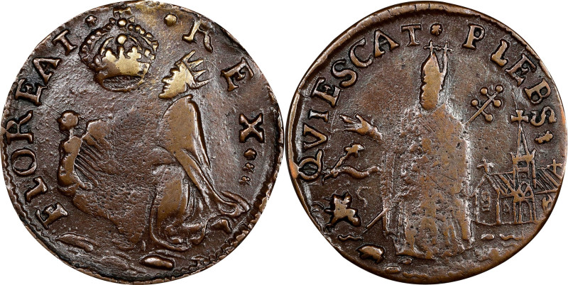 Undated (ca. 1652-1674) St. Patrick Farthing. Martin 4f.2-Gc.1, W-11500. Rarity-...