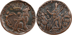 Undated (ca. 1652-1674) St. Patrick Halfpenny. Vlack 1-B, W-11540. Rarity-4. Large Letters. VF-25 (PCGS).
142.8 grains. A beautifully contrasted coin...