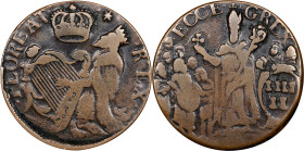 Undated (ca. 1652-1674) St. Patrick Halfpenny. Vlack 1-B, W-11540. Rarity-4. Large Letters. Fine-15 (PCGS).
152.0 grains. Attractive tan devices with...