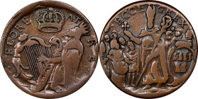 Undated (ca. 1652-1674) St. Patrick Halfpenny. Vlack 5-D, W-11540. Rarity-5. Small Letters. VF-20 (PCGS).
148.9 grains. A splendid example, last offe...