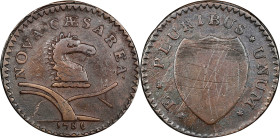 1786 New Jersey Copper. Maris 10-G, W-4740. Rarity-6. No Coulter. VF Details--Scratch (PCGS).
140.6 grains. Glossy medium brown with a bit of very sh...