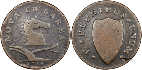 1786 New Jersey Copper. Maris 11-H, W-4775. Rarity-5+. No Coulter, Cuneiform Shield. Fine Details--Scratch (PCGS).
163.3 grains. Struck with a nice s...
