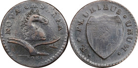 1786 New Jersey Copper. Maris 12-G, W-4790. Rarity-4. No Coulter, Shaggy Mane. VF-25 (PCGS).
149.9 grains. Another impressive example of this importa...