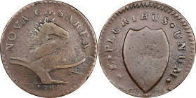 1786 New Jersey Copper. Maris 12-I, W-4795. Rarity-5. No Coulter, Shaggy Mane. Fine-12 (PCGS).
133.3 grains. An appealing specimen of the only die va...