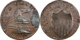 1786 New Jersey Copper. Maris 13-J, W-4800. Rarity-6-. Straight Plow Beam, Broken Unicorn. EF Details--Environmental Damage (PCGS).
154.6 grains. An ...
