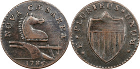 1786 New Jersey Copper. Maris 15-L, W-4820. Rarity-4. Straight Plow Beam, Leaning Head. VF-35 (PCGS).
160.9 grains. An unusually choice and high grad...