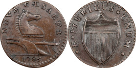 1786 New Jersey Copper. Maris 15-T, W-4825. Rarity-3. Straight Plow Beam, Leaning Head. EF-45 (PCGS).
141.0 grains. Handsome deep tobacco brown with ...