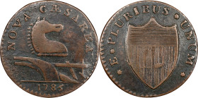 1786 New Jersey Copper. Maris 15-U, W-4830. Rarity-5+. Straight Plow Beam, Leaning Head. Fine-15 (PCGS).
142.9 grains. Attractive smooth light brown ...