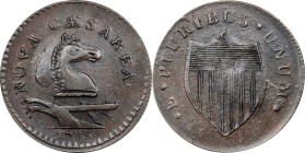 1786 New Jersey Copper. Maris 17-J, W-4860. Rarity-4. Straight Plow Beam, Chess Knight--Overstruck on a Connecticut Copper. EF-45 (PCGS).
156.5 grain...