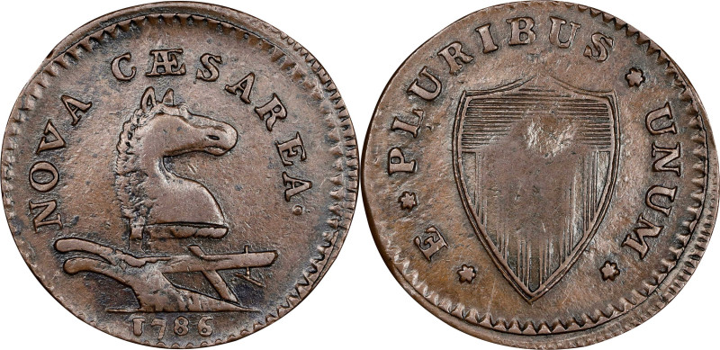 1786 New Jersey Copper. Maris 17-K, W-4865. Rarity-3. Straight Plow Beam, Chess ...