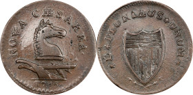 1786 New Jersey Copper. Maris 17-b, W-4870. Rarity-3. Straight Plow Beam, Chess Knight, PLUKIBUS--Overstruck on a Connecticut Copper. VF-35 (PCGS).
1...