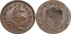 1786 New Jersey Copper. Maris 18-J, W-4875. Rarity-5. Bridle. VF-25 (PCGS).
149.4 grains. Attractive and glossy tan with some lighter golden color ar...