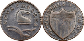 1786 New Jersey Copper. Maris 18-N, W-4895. Rarity-5+. Bridle, Wide Shield. VF-20 (PCGS).
147.3 grains. A very handsome example of this rare Bridle v...