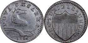 1786 New Jersey Copper. Maris 21-O, W-4915. Rarity-5. Mane Punch Before Ears. VF-30 (PCGS).
148.6 grains. Deep olive brown with an attractive and eve...