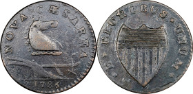 1786 New Jersey Copper. Maris 25-S, W-4980. Rarity-5. Straight Plow Beam, Eye in Neck. VF-30 (PCGS).
150.6 grains. An especially sharp example of a v...
