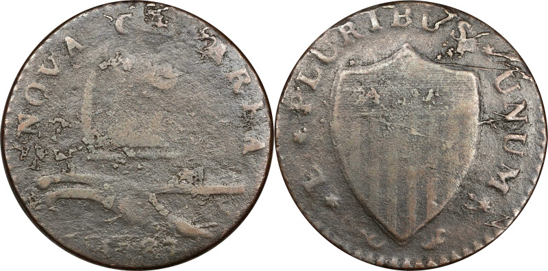 1787 New Jersey Copper. Maris 27-j, W-5060. Rarity-6+. Small Planchet, Plain Shi...