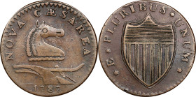 1787 New Jersey Copper. Maris 31-L, W-5095. Rarity-3. Shattered Die, Outlined Shield. EF-45 (PCGS).
144.7 grains. Nicely blended light and medium bro...