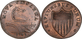 1787 New Jersey Copper. Maris 33-U, W-5110. Rarity-4. No Sprig Above Plow, Outlined Shield. EF Details--Cleaned (PCGS).
149.4 grains. Very sharp, but...