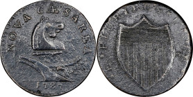 1787 New Jersey Copper. Maris 37-J, W-5140. Rarity-5+. Outlined Shield, Goiter. EF Details--Environmental Damage (PCGS).
153.9 grains. Dark olive wit...