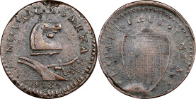1787 New Jersey Copper. Maris 37-Y, W-5150. Rarity-5. Outlined Shield, Goiter. VF Details--Environmental Damage (PCGS).
155.8 grains. A very sharp ex...