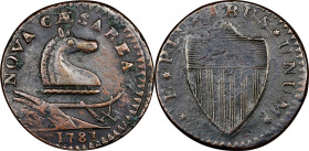 1787 New Jersey Copper. Maris 45-e, W-5245. Rarity-5-. No Sprig Above Plow, Hypertrophic Ear. EF Details--Cleaned (PCGS).
156.7 grains. One of the ve...