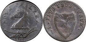 1788 New Jersey Copper. Maris 49-f, W-5470. Rarity-5. Head Left. Fine-12 (PCGS).
152.6 grains. A perfectly choice example of the elusive Head Left ty...