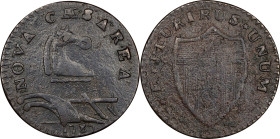 1787 New Jersey Copper. Maris 55-l, W-5300. Rarity-5. PLURIRUS. VF Details--Environmental Damage (PCGS).
142.9 grains. Glossy dark olive on the obver...