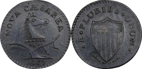 1787 New Jersey Copper. Maris 60-p, W-5340. Rarity-4. Large Planchet, PLURIBS. AU Details--Tooled (PCGS).
147.6 grains. An exceptionally sharp exampl...