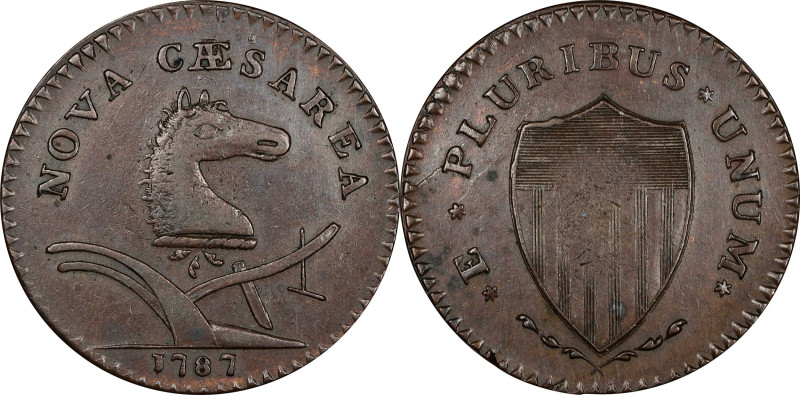 1787 New Jersey Copper. Maris 63-q, W-5365. Rarity-3. Large Planchet, Sprig Abov...