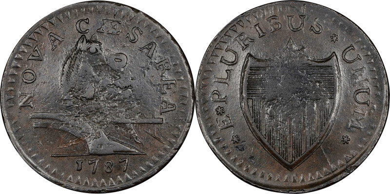 1787 New Jersey Copper. Maris 64-t, W-5380. Rarity-1. Large Planchet, Trident Sh...