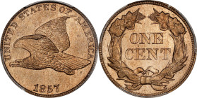 1857 Flying Eagle Cent. Type of 1857. MS-65 (PCGS).
Here is an uncommonly high quality, very appealing example of this perennially popular type issue...