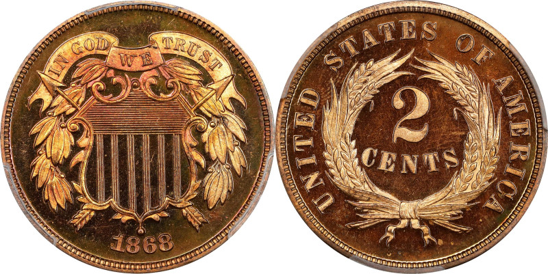 1868 Two-Cent Piece. Proof-66+ RD Cameo (PCGS). CAC.
This dazzling Gem will be ...