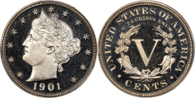 1901 Liberty Head Nickel. Proof-67 Cameo (PCGS). CAC.
A dreamy specimen with the lightest golden reverse tinting to otherwise brilliant surfaces. Raz...