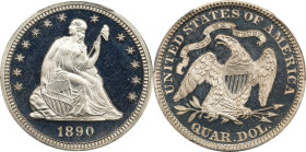 1890 Liberty Seated Quarter. Proof-66+ Deep Cameo (PCGS). CAC.
A breathtakingly beautiful premium Gem that ranks among the finest certified Proof Mot...