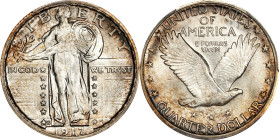 1917-S Standing Liberty Quarter. Type II. MS-66 (PCGS).
Wisps of iridescent reddish-apricot toning adorn the peripheries of this otherwise brilliant ...