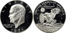 1971-S Eisenhower Dollar. Proof-70 Deep Cameo (PCGS).
An untoned silver-white specimen that allows full appreciation of a deeply cameoed finish. In 1...