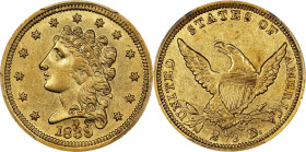 1839-D Classic Head Quarter Eagle. HM-1, Winter 1-B. Rarity-5. Strong Branch, Berry. AU-55 (PCGS).
The 1839-D quarter eagle is a historic and challen...