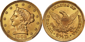 1902 Liberty Head Quarter Eagle. MS-67+ (PCGS).
Exceptional quality defines this breathtakingly beautiful Superb Gem 1902 quarter eagle. Bathed in vi...