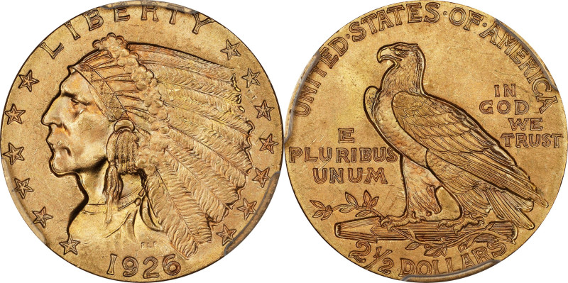 1926 Indian Quarter Eagle. MS-65+ (PCGS).
The 1926 is the most consistently wel...