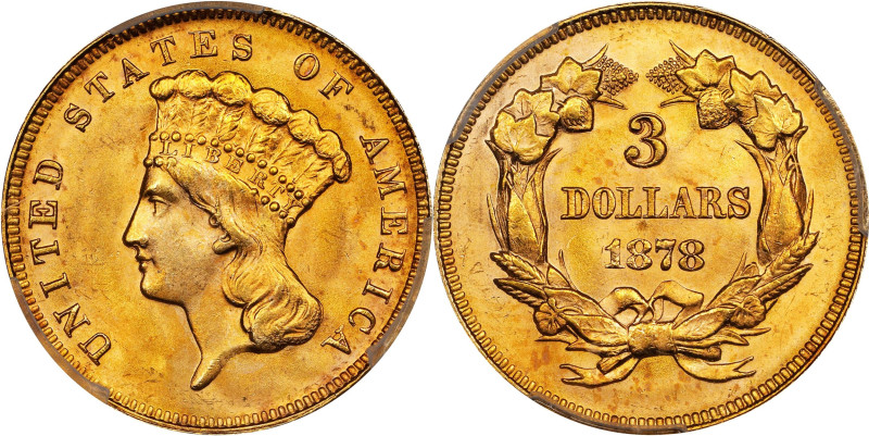 1878 Three-Dollar Gold Piece. MS-65+ (PCGS). CAC.
A magnificent upper end Gem w...