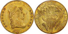1807 Capped Bust Right Half Eagle. BD-4. Rarity-4+. Large Reverse Stars. MS-63+ (PCGS).
This lovely premium Choice example will appeal to both advanc...