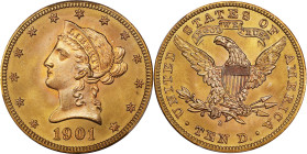 1901-S Liberty Head Eagle. MS-66 (PCGS).
A virtually pristine 1901-S eagle that will be just right for inclusion in a high quality gold type set. Bot...