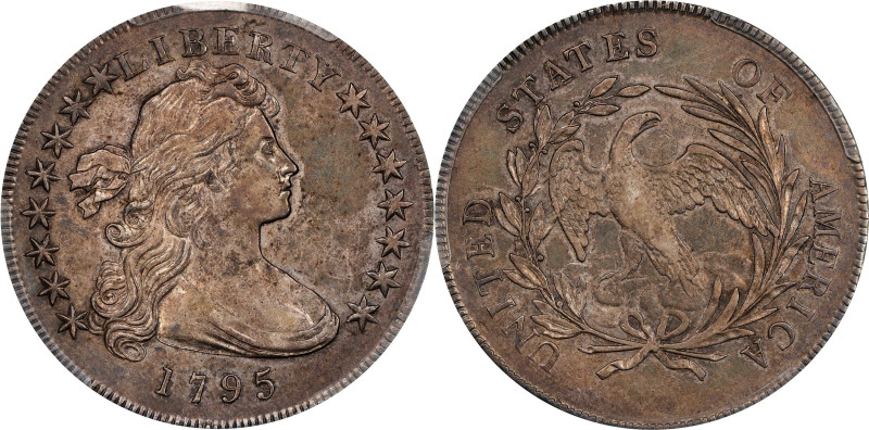 1795 Draped Bust Silver Dollar. BB-51, B-14. Rarity-2. Off-Center Bust. EF-45 (P...