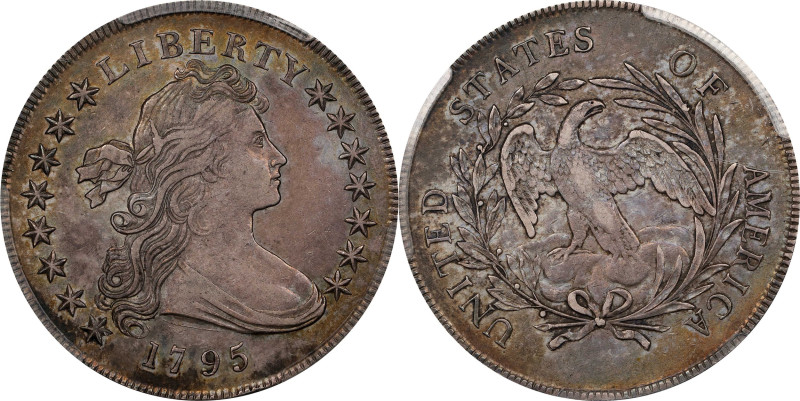 1795 Draped Bust Silver Dollar. BB-52, B-15. Rarity-3-. Centered Bust. AU-50 (PC...