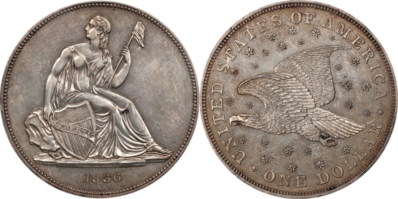 1836 Gobrecht Silver Dollar. Name on Base. Judd-60 Original, Pollock-65. Rarity-...