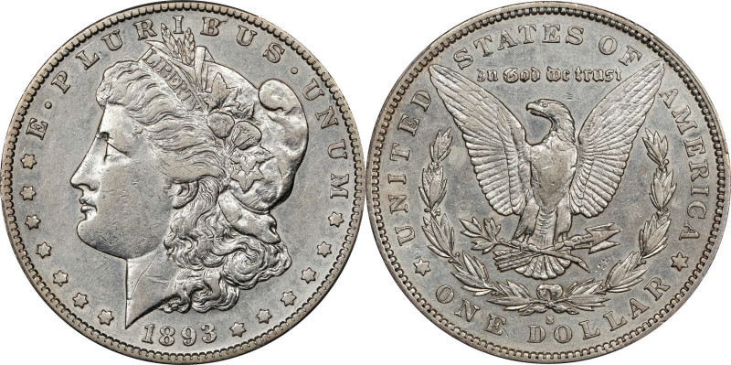 1893-S Morgan Silver Dollar. AU-50 (PCGS).
Brilliant surfaces retain both overa...